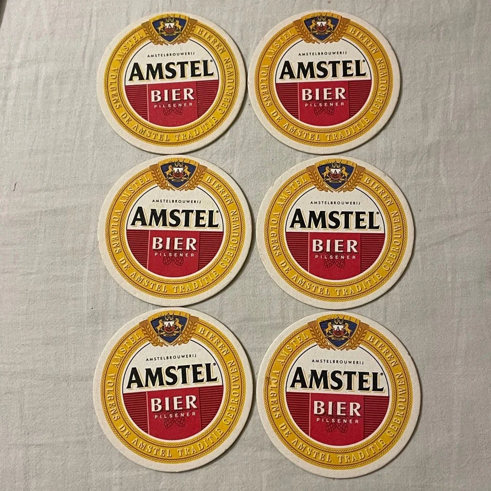 Amstel Bier Pilsener Round Cardboard Beer Coasters Set of 6 Dutch Barware‎
